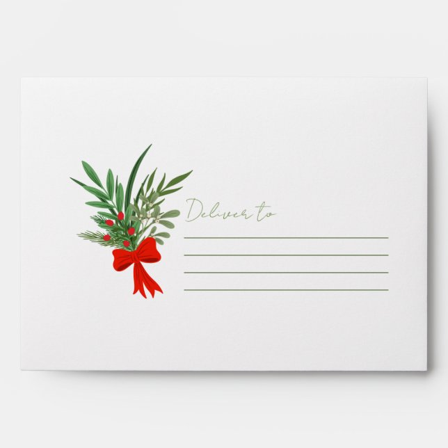 Festive Christmas Envelope with Holly Leaves (Front)