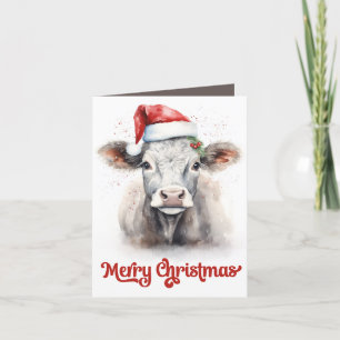 Festive Christmas farm cow add sentiment Holiday Card