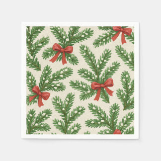 Festive Christmas fir branch and red ribbon Napkin