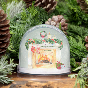 FESTIVE CHRISTMAS FIREPLACE STOCKINGS & WREATH SNOWGLOBE