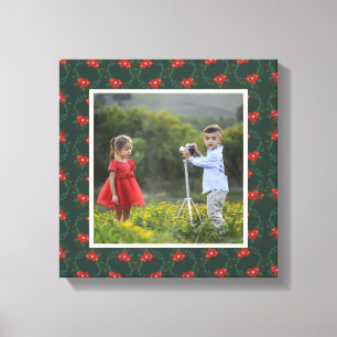 Festive Christmas Floral Frame Custom Photo Canvas Print