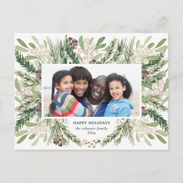 Festive Christmas Floral Holiday Photo Postcard (Front)