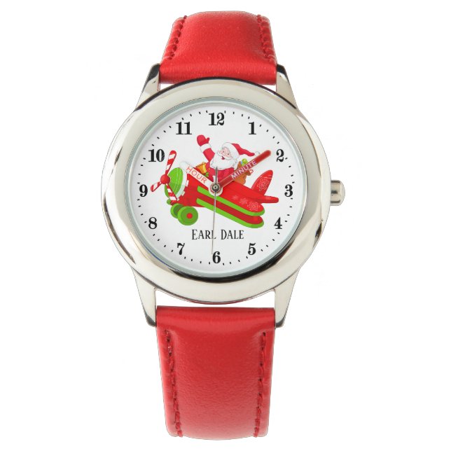 Festive Christmas flying Santa add name kids Watch (Front)
