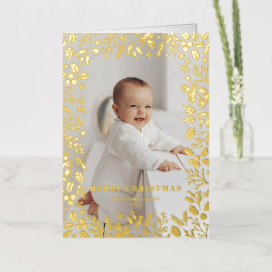 Festive Christmas Foliage Frame Merry Christmas Foil Holiday Card