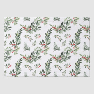 Festive Christmas Foliage Watercolor Style Holiday Tissue Paper