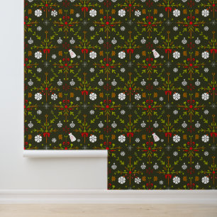 Festive Christmas Folk Art Pattern Design Wallpaper