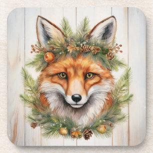 Festive Christmas Fox Coaster