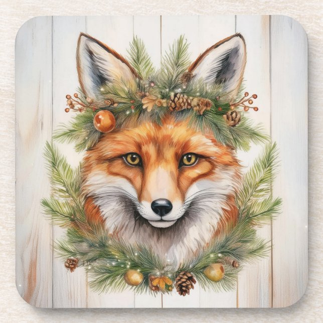 Festive Christmas Fox Coaster (Front)