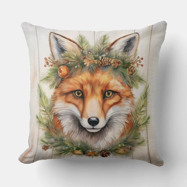 Festive Christmas Fox Cushion (Front)