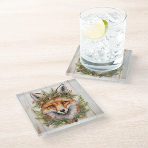 Festive Christmas Fox Glass Coaster