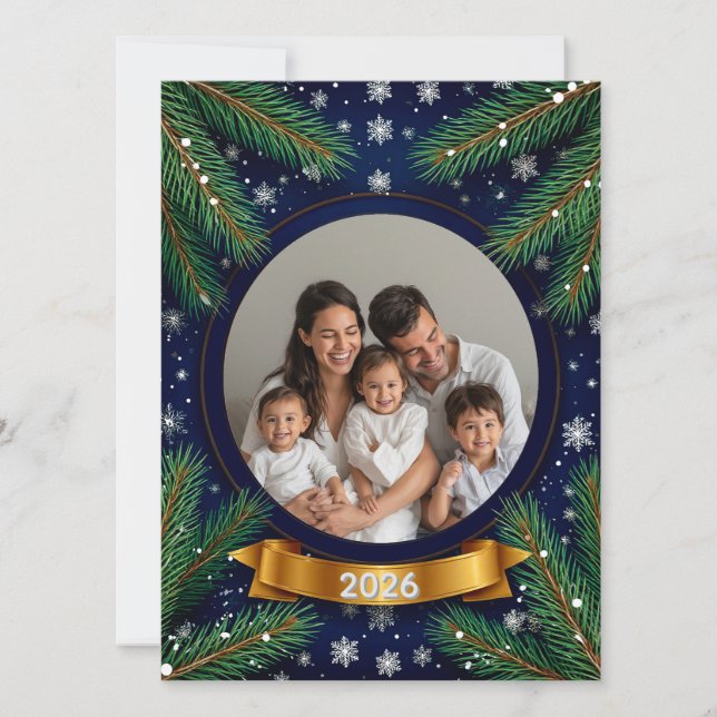 Festive Christmas Frame with Pine Branches Card (Front)