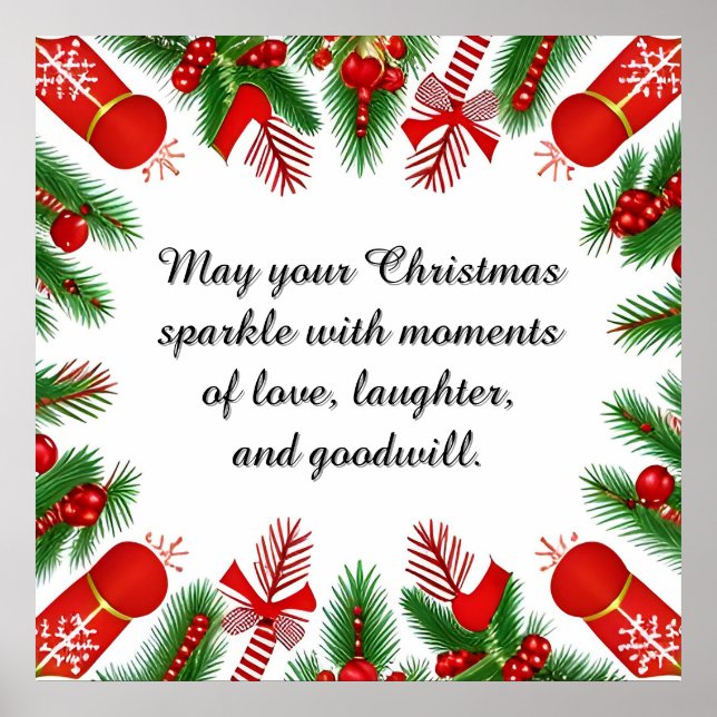 Festive Christmas Frame with Pine Branches Poster (Front)