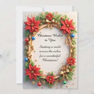 Festive Christmas Frame with Poinsettia Flowers Ho Holiday Card