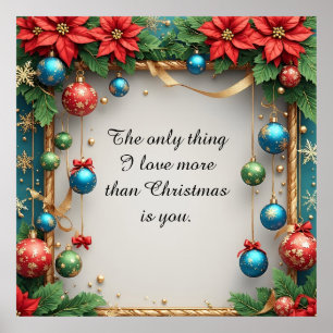 Festive Christmas Frame with Poinsettias Poster