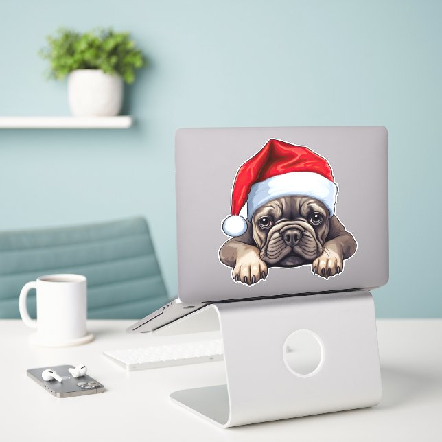 Festive Christmas French Bulldog Kiss Cut (Laptop On Desk)