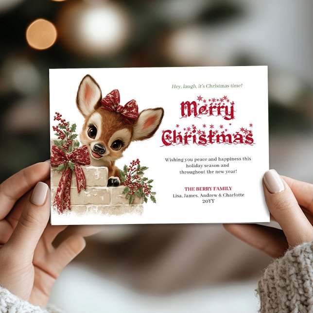 Festive Christmas funny reindeer peeking card (Festive Christmas funny reindeer peeking card)
