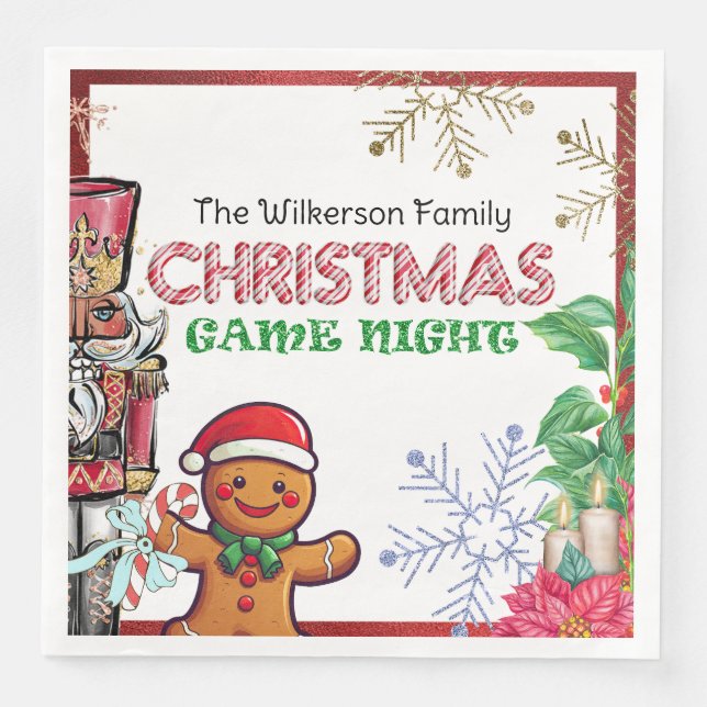 Festive Christmas Game Night Party Napkin (Front)