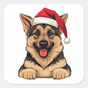 Festive Christmas German Shepherd Square Sticker