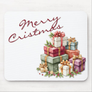 Festive Christmas Gift Boxes Artwork Mouse Mat