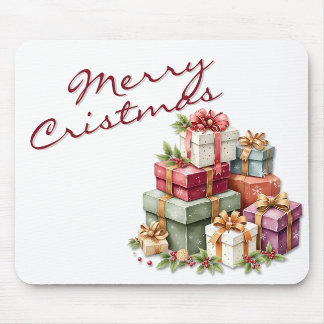 Festive Christmas Gift Boxes Artwork Mouse Mat (Front)