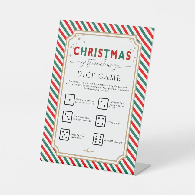 Festive Christmas Gift Exchange Dice Game Sign (Front)