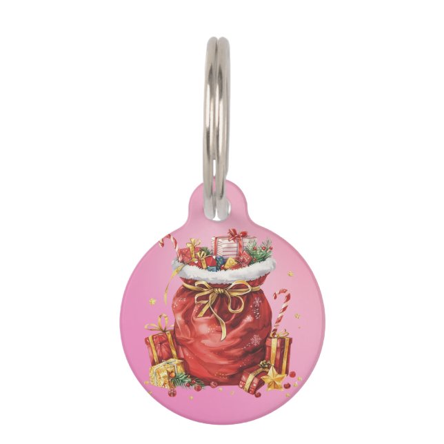 Festive Christmas Gift Sack with Presents Pet Tag (Front)