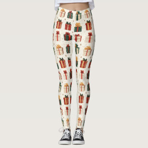 Festive Christmas Gift Wrap Design Pattern Leggings