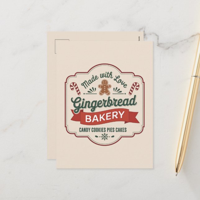Festive Christmas gingerbread bakery Holiday Postcard (Front/Back In Situ)