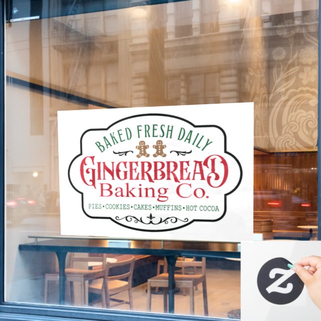 festive Christmas gingerbread baking company Window Cling (Cafe Window)