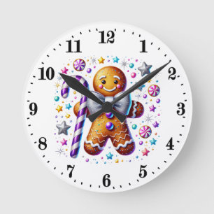 Festive Christmas Gingerbread candy Round Clock