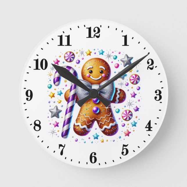 Festive Christmas Gingerbread candy Round Clock (Front)