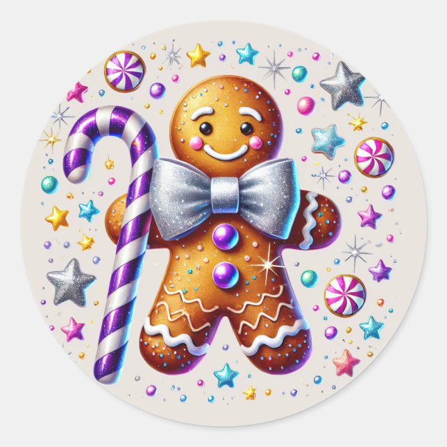 Festive Christmas Gingerbread  Classic Round Sticker (Front)