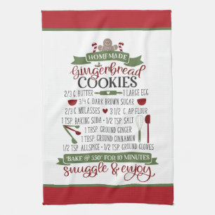 Festive Christmas gingerbread cookie recipe Tea Towel
