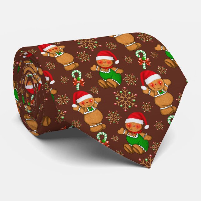 Festive Christmas gingerbread pattern Holiday tie (Rolled)