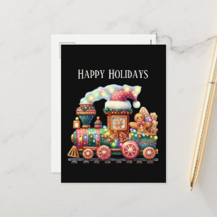 Festive Christmas Gingerbread train Holiday Postcard