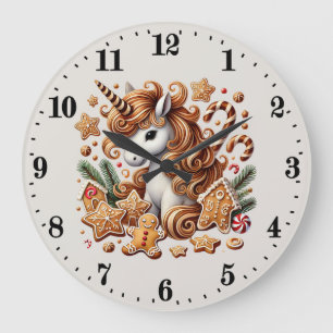 Festive Christmas Gingerbread unicorn Large Clock