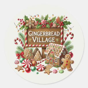 Festive Christmas gingerbread village  Classic Round Sticker