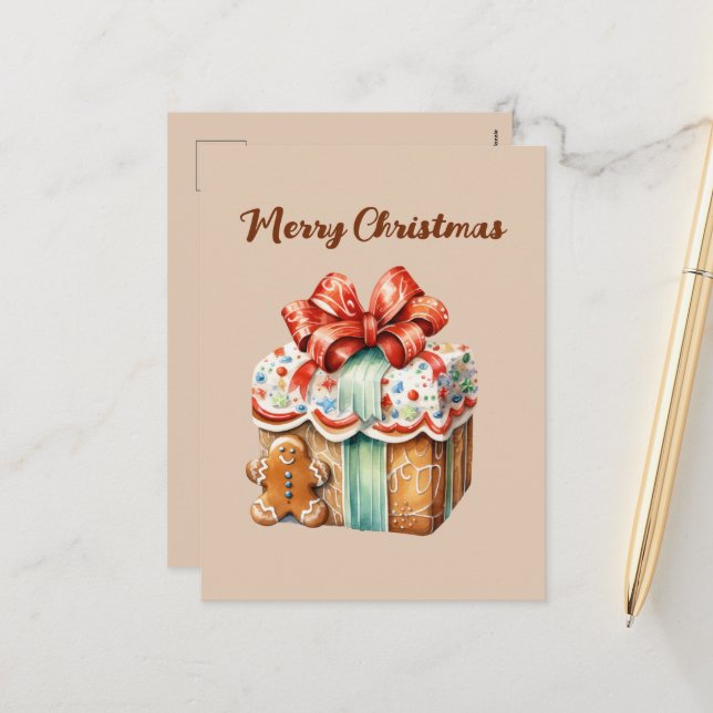 Festive Christmas gingerbread watercolor Holiday (Front/Back In Situ)