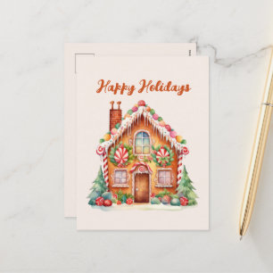 Festive Christmas gingerbread watercolor Holiday Postcard