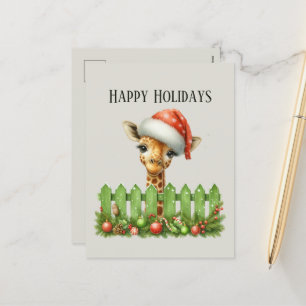Festive Christmas giraffe add message  Holiday Postcard