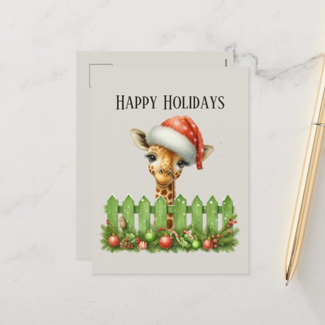 Festive Christmas giraffe add message  Holiday Postcard (Front/Back In Situ)