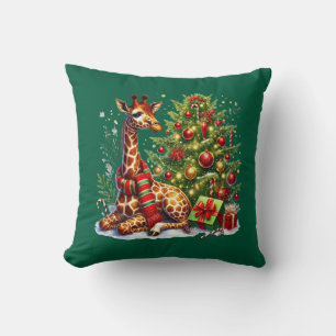 Festive Christmas giraffe Holiday Cushion