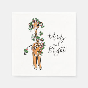Festive Christmas giraffe, red green garland Napkin