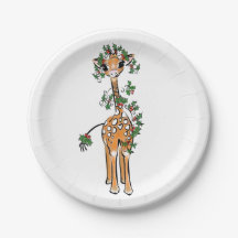 Festive Christmas Giraffe, red green garland