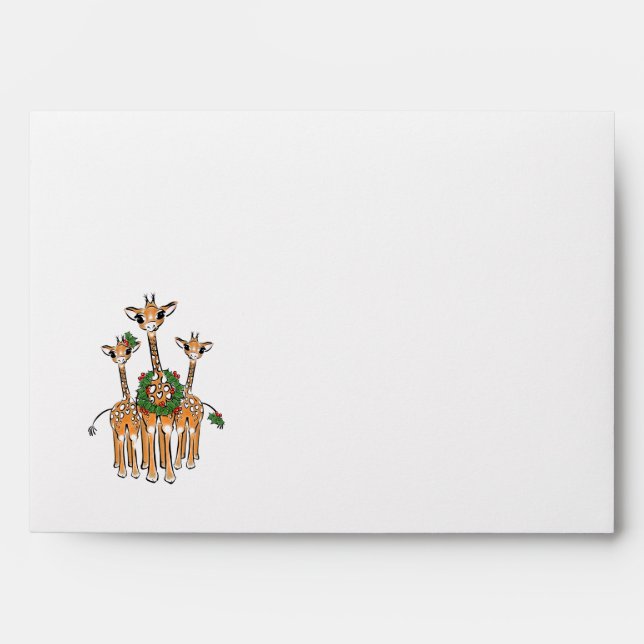 Festive Christmas Giraffe, red green wreath Envelope (Front)