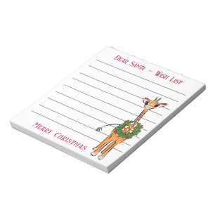 Festive Christmas giraffe, Santa’s wish list Note