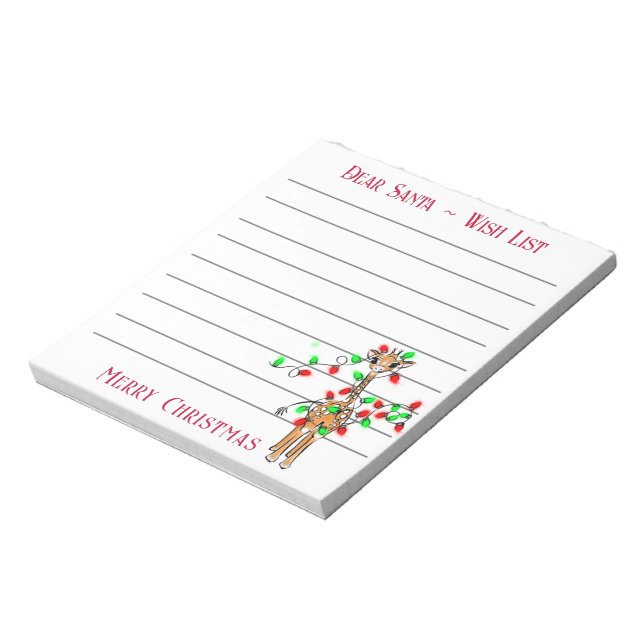 Festive Christmas giraffe, Santa’s wish list  Notepad (Rotated)