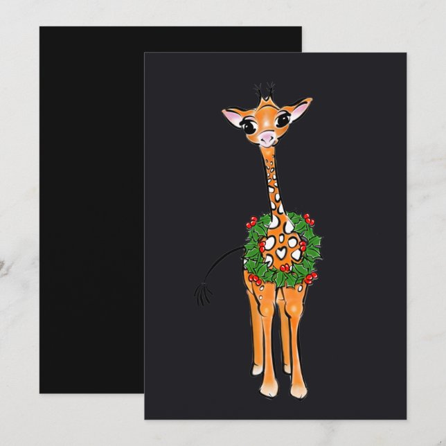 Festive Christmas Giraffes with Holly wreath Holiday Card (Front/Back)