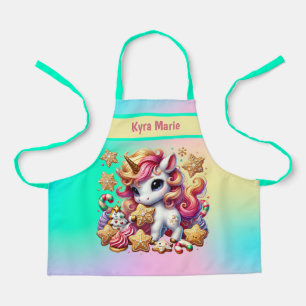 Festive Christmas girls unicorn add name Apron