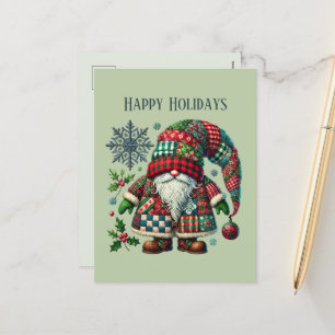 Festive Christmas gnome add message Holiday Postcard
